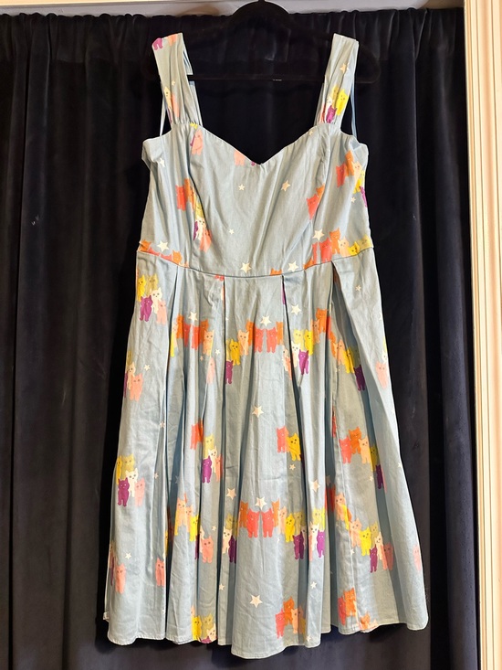 Collectif Dresses & Skirts - ModCloth and Collectif Light Blue Cotton Dress with Colorful cat Print